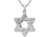 14K White Gold Textured Star of David Pendant Necklace with Chain
